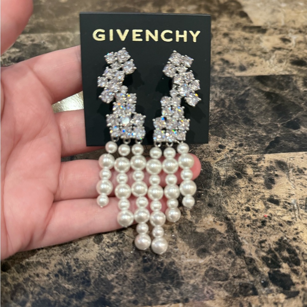 Givenchy Silver-Tone Crystal & Pearl Chandelier Earrings - Picture 4 of 8